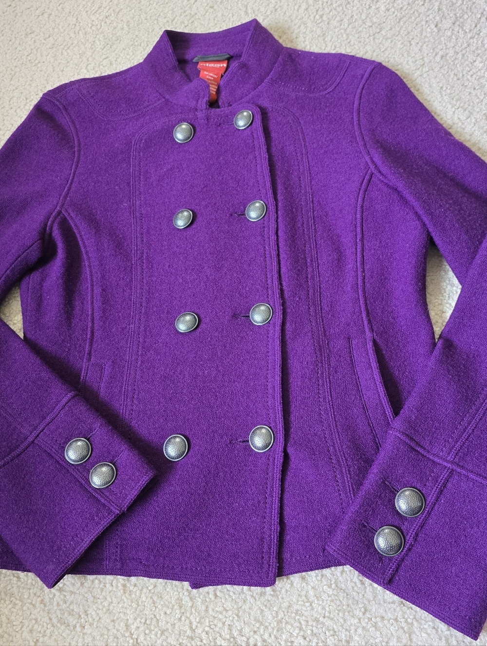 Olsen Europe 100% Wool Purple Military Style Jacket Womens Size Small 2